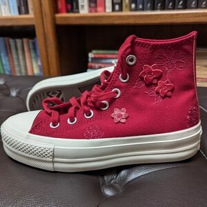 Converse Red Floral Platform Sneakers